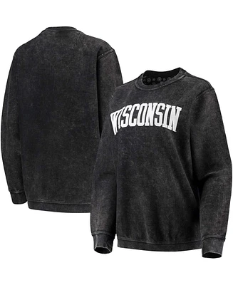 Women's Wisconsin Badgers Comfy Cord Vintage-Like Wash Basic Arch Pullover Sweatshirt