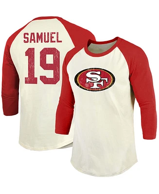 Men's Deebo Samuel Cream, Scarlet San Francisco 49Ers Vintage-Inspired Player Name Number Raglan 3/4 Sleeve T-shirt