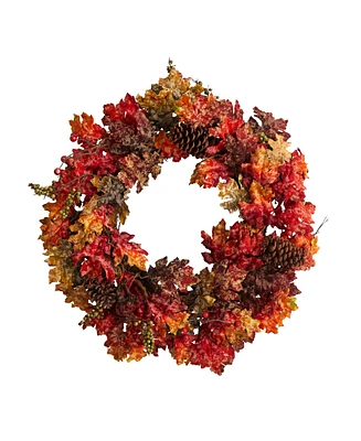 24" Autumn Maple, Berries and Pinecone Fall Artificial Wreath