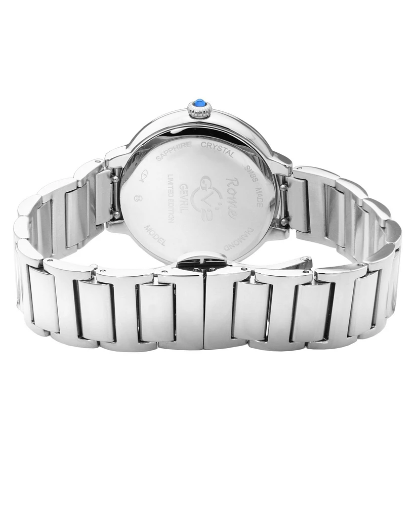 GV2 Women's Rome Silver-Tone Stainless Steel Swiss Quartz Bracelet Watch 36 mm