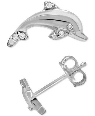 Diamond Dolphin Stud Earrings (1/10 ct. t.w.) in Sterling Silver