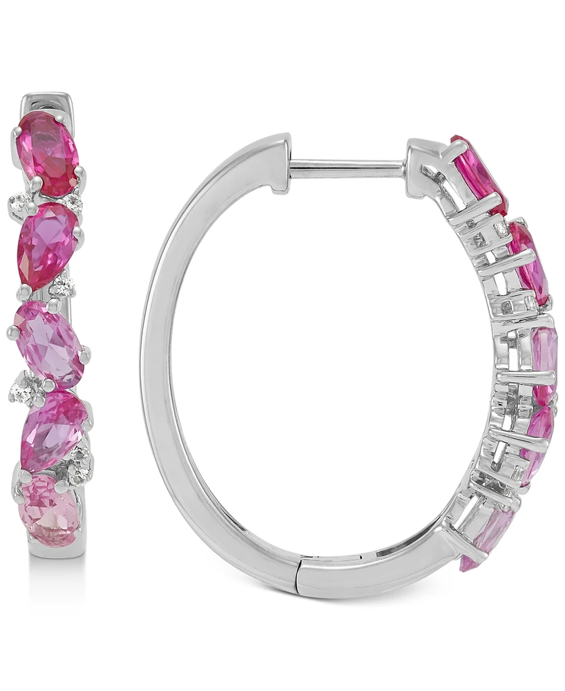 Lab-Grown Ruby (1-1/3 ct. t.w.) & Lab-Grown Pink Sapphire (2 ct. t.w.) Small Hoop Earrings in Sterling Silver, 1"
