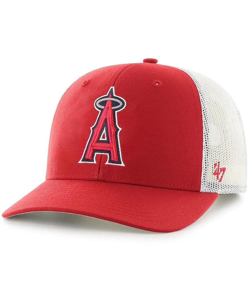 Men's Red, White Los Angeles Angels Primary Logo Trucker Snapback Hat