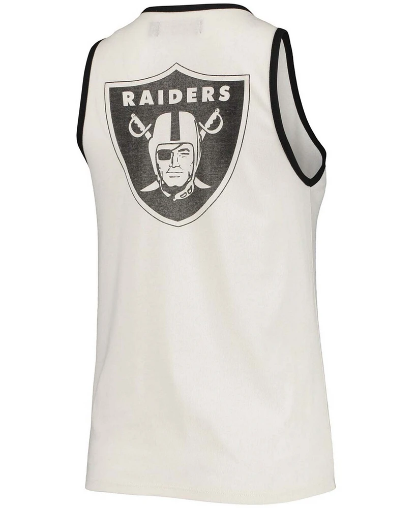 Women's White and Black Las Vegas Raiders Throwback Pop Binding Scoop Neck Tank Top