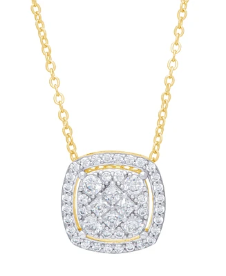 Cubic Zirconia Cushion Necklace Fine Gold Plate or Silver