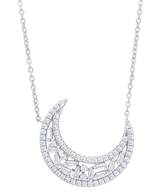 Cubic Zirconia Moon Necklace in Fine Silver Plate