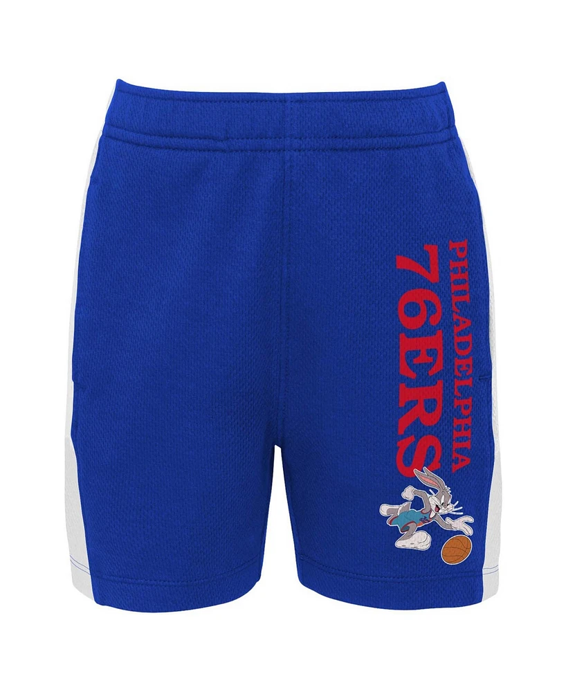 Big Boys and Girls Royal Philadelphia 76ers Space Jam 2 Slam Dunk Mesh Shorts