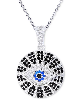 Cubic Zirconia Evil Eye 18" Pendant Necklace in Sterling Silver