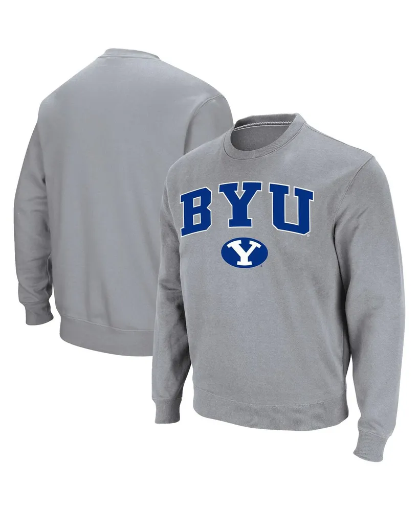 Men's Colosseum Heathered Gray Byu Cougars Team Arch Logo Tackle Twill Pullover Sweatshirt