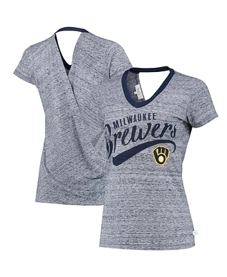 Women's Touch Navy Milwaukee Brewers Hail Mary V-Neck Back Wrap T-shirt