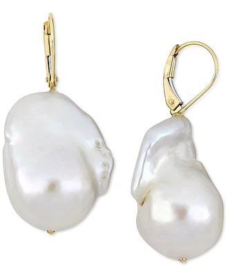 Cultured Freshwater Baroque Pearl (14-1/2 - 15mm) Leverback Drop Earrings in 14k Gold