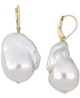 Cultured Freshwater Baroque Pearl (14-1/2 - 15mm) Leverback Drop Earrings in 14k Gold