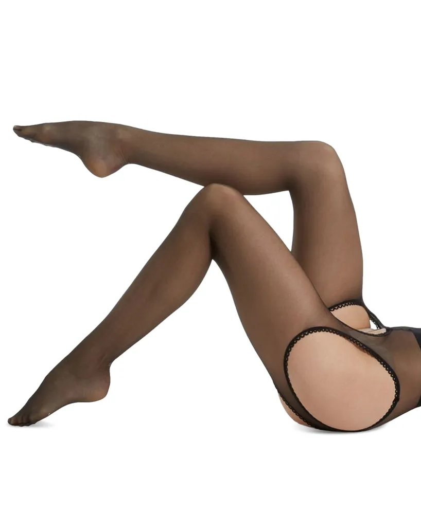 MeMoi Women's Lace Trim Sheer Sexy Suspender Pantyhose