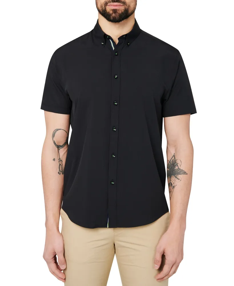 Society of Threads Men's Regular Fit Non-Iron Performance Stretch Solid Button-Down Shirt