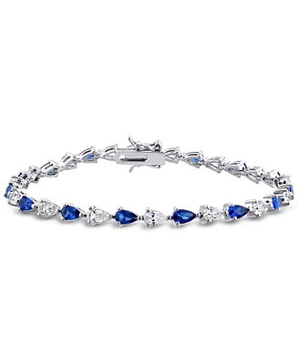 Lab-Grown Blue Sapphire (5-1/4 ct. t.w.) & Lab-Grown White Sapphire (5-1/4 ct. t.w.) Link Bracelet in Sterling Silver