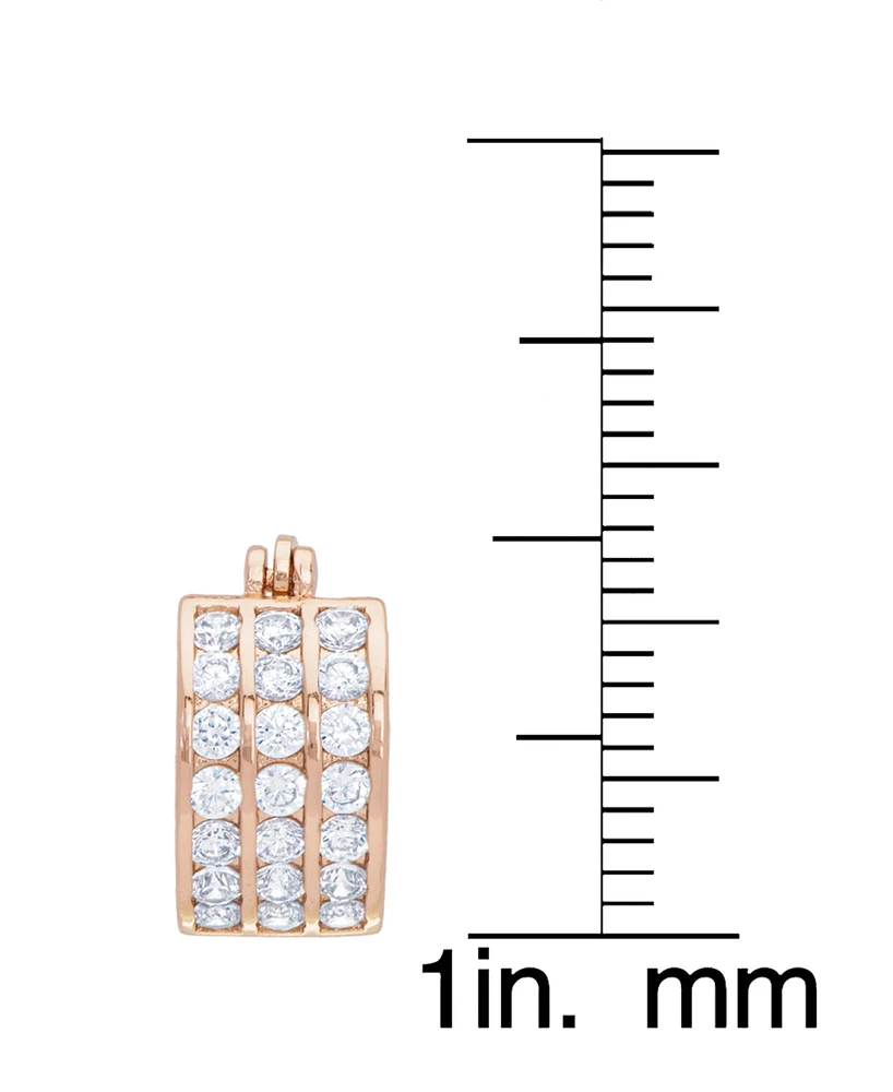 Women's 14k Rose Gold Plated Cubic Zirconia Row Hoop Earrings Set, 4 Pieces