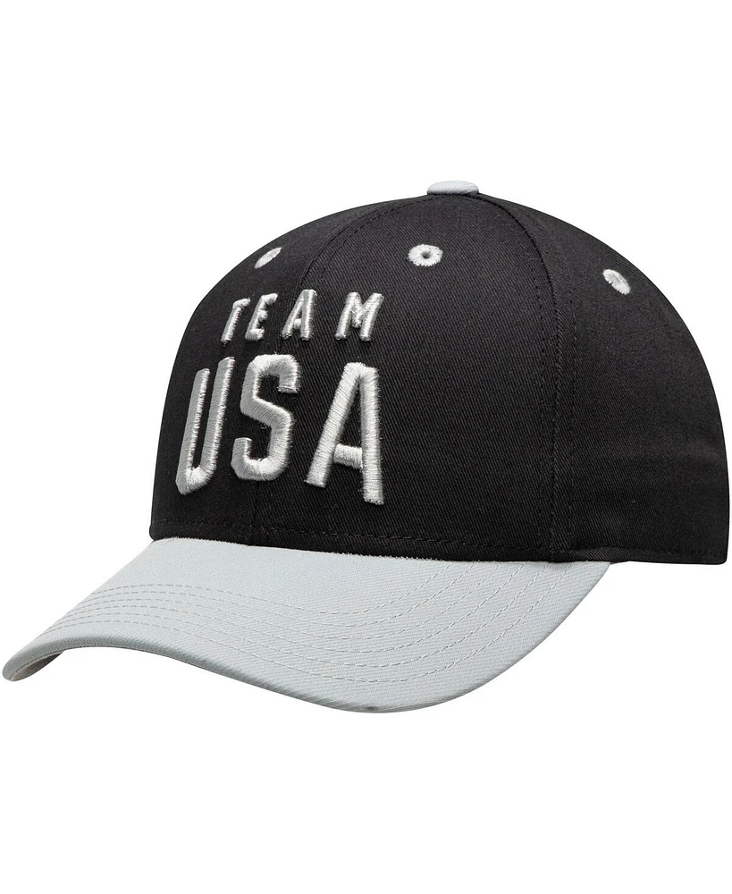 Big Boys Black and Gray Team Usa Latitude Two-Tone Structured Adjustable Snapback Hat