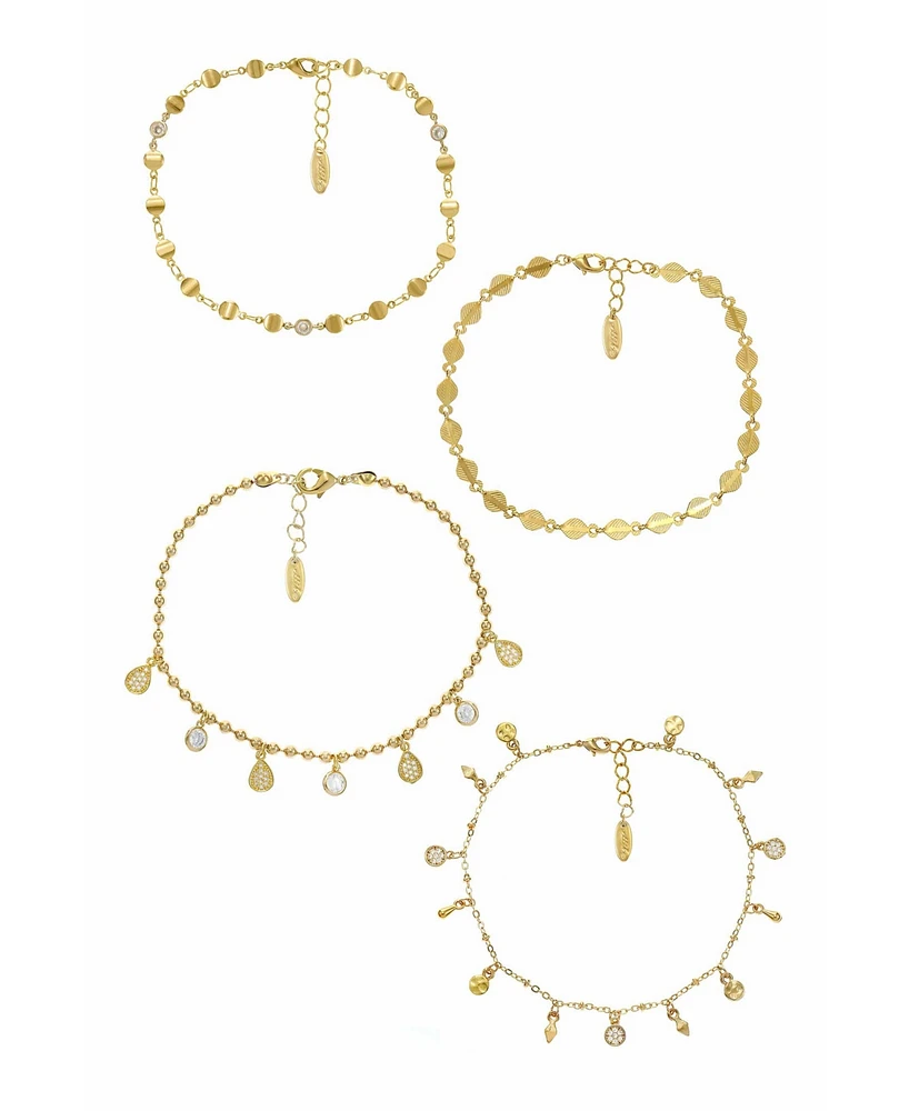Ettika 18k Gold-Plated 4-Pc. Set Cubic Zirconia Charm & Link Ankle Bracelets