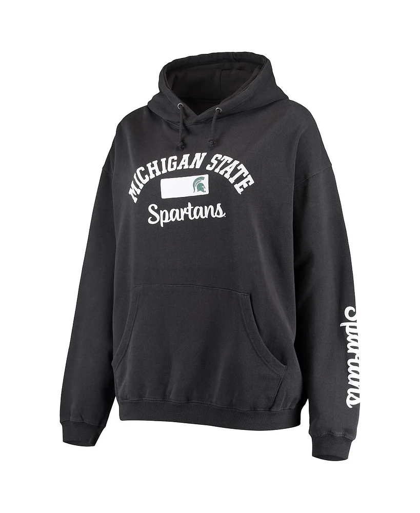 Women's Pressbox Black Michigan State Spartans Rock n Roll Super Oversized Pullover Hoodie