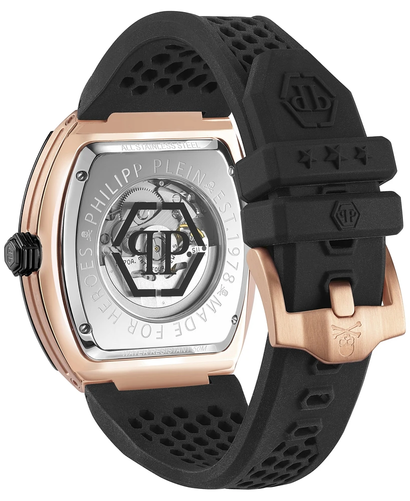 Philipp Plein Men's Automatic The $keleton Black Silicone Strap Watch 44mm