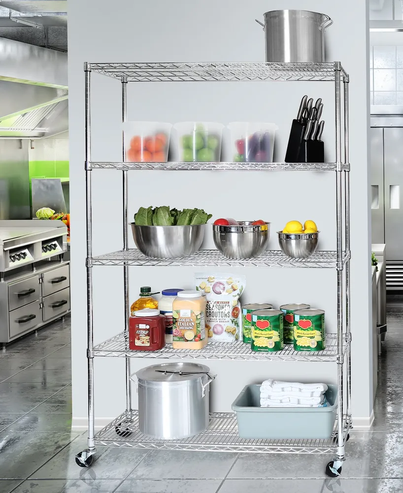 Seville Classics Commercial-Grade 5-Tier Nsf-Certified Steel Wire Wheeled Shelving