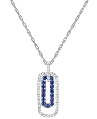 Lab-Grown Sapphire (1/3 ct. t.w.) & Lab-Grown White Sapphire (1/4 ct. t.w.) 18" Pendant Necklace in Sterling Silver (Also in Lab-Grown Emerald & Lab-G