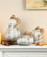 Glitzhome Faux Marble Glass Pumpkin Gourd Set, 3 Piece
