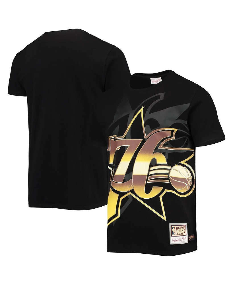Men's Mitchell & Ness Black Philadelphia 76ers Big and Tall Hardwood Classics Big Face 4.0 T-shirt