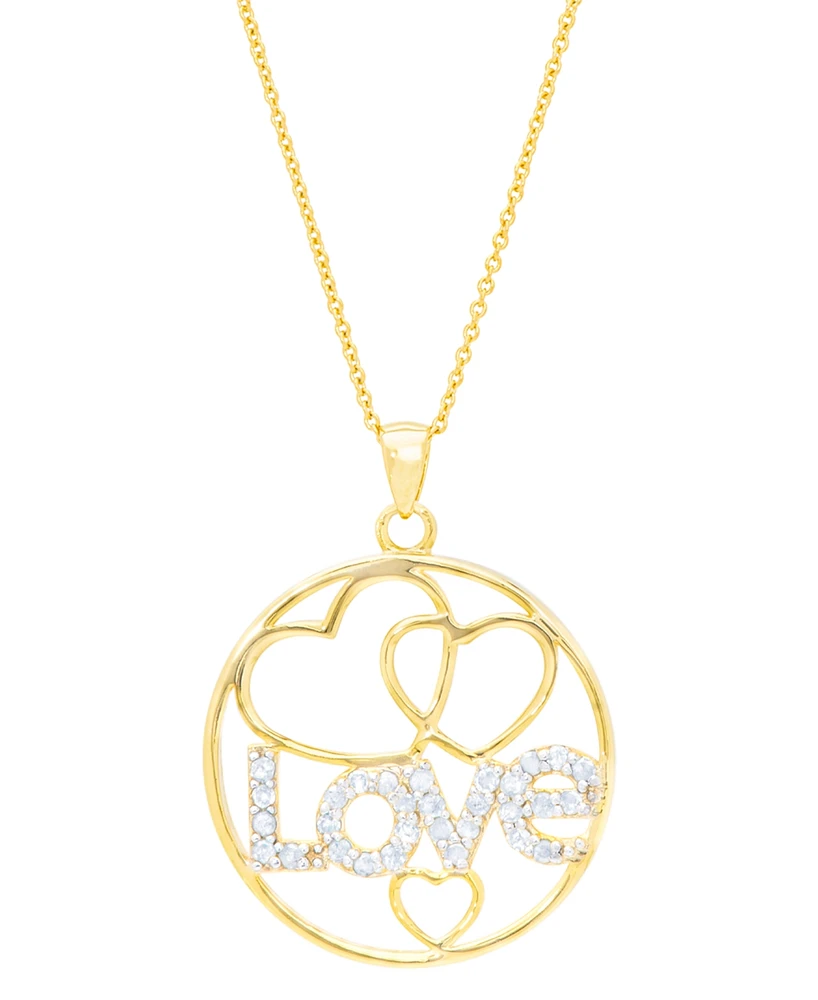 Diamond "Love" Heart Circle 18" Pendant Necklace (1/8 ct. t.w.) in 14k Gold-Plated Sterling Silver