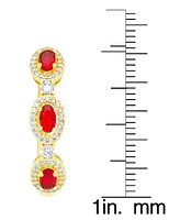 Lab-Created Ruby (2-1/10 ct. t.w.) & Cubic Zirconia Medium Hoop Earrings in Gold-Plated Brass, 1.1"