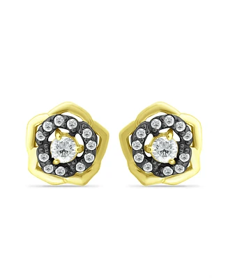 Giani Bernini Cubic Zirconia with Black Rhodium Flower Stud Earrings, 18K Gold over Silver