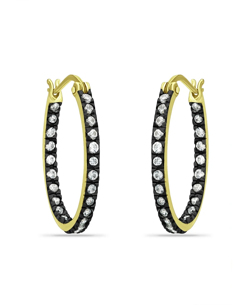 Giani Bernini 20mm Cubic Zirconia with Black Rhodium Oval Inside Outside Hoop Earringss, 18K Gold over Silver