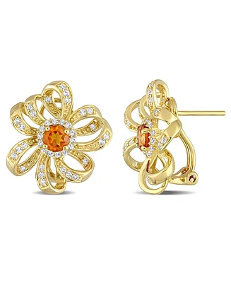 Citrine (4/5 ct. t.w.) and White Topaz (3/4 ct. t.w.) Flower Earrings in 18k Gold Plated Sterling Silver