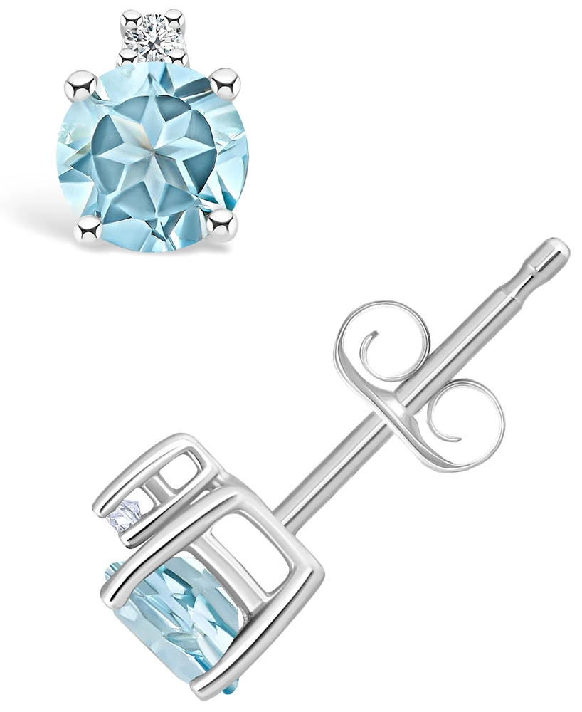 Aquamarine (1/2 ct. t.w.) and Diamond Accent Stud Earrings 14K Yellow Gold