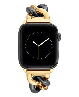 Anne Klein Women's Black and Gold-Tone Alloy Metal Chain Link Bracelet designed for Apple Watch 42mm (Series 1-3 only) & 44/45/46/49mm (Ultra & Ultra