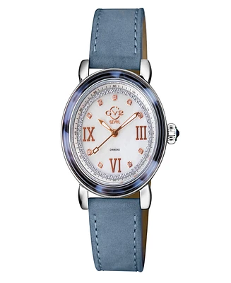 Gevril Women's Marsala Tortoise Swiss Quartz Italian Light Blue Leather Strap Watch 36mm