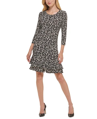 Women's Floral-Print Shift Dress with Ruffled Hem