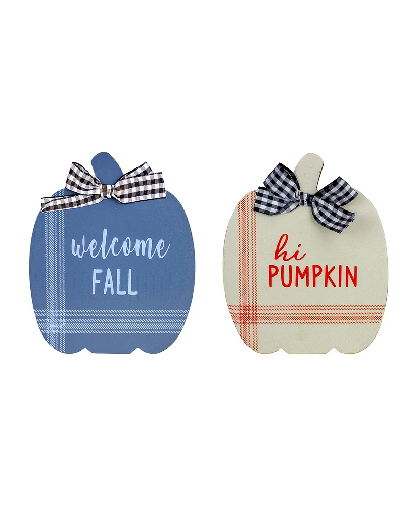 Fall Harvest Wooden Pumpkin 2 Piece Welcome Plaques Set, 8"