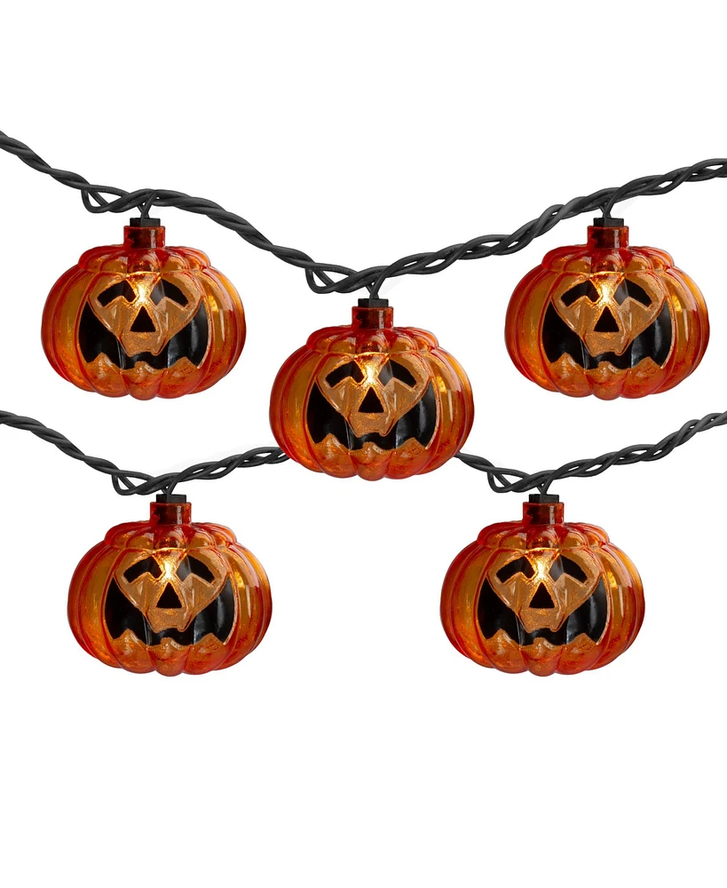 Jack-o-Lantern Shaped 10 Piece Halloween Lights with 7.5' Black Wire Set