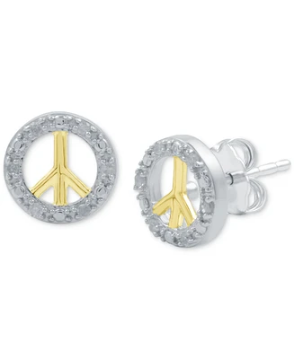 Diamond Peace Sign Stud Earrings (1/10 ct. t.w.) in Sterling Silver & 14k Gold-Plate