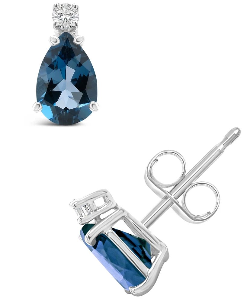 London Blue Topaz (1 ct. t.w.) and Diamond Accent Stud Earrings 14K Yellow Gold or White