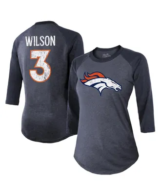 Women's Majestic Threads Russell Wilson Navy Denver Broncos Name & Number Raglan 3/4 Sleeve T-shirt