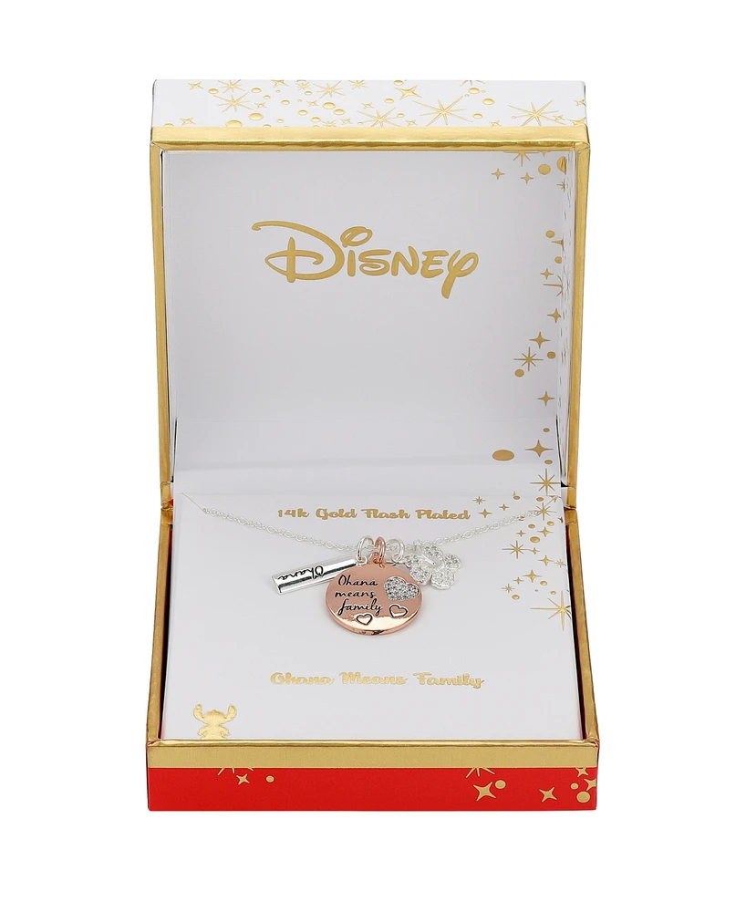 Disney Cubic Zirconia Lilo Stitch Charm Necklace (0.01 ct. t.w.) in 14K Gold Flash Plated