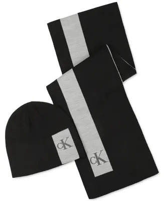 Calvin Klein Men's Silicone Ck Monogram Logo Scarf & Beanie Hat Set