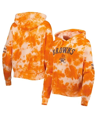 Women's New Era Orange Cleveland Browns Cloud Dye Fleece Pullover Hoodie