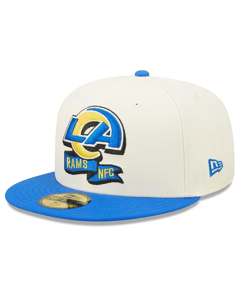 Men's New Era Cream, Royal Los Angeles Rams 2022 Sideline 59FIFTY Fitted Hat