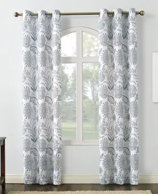 Janelle Medallion Floral Semi-Sheer Grommet Curtain Panel