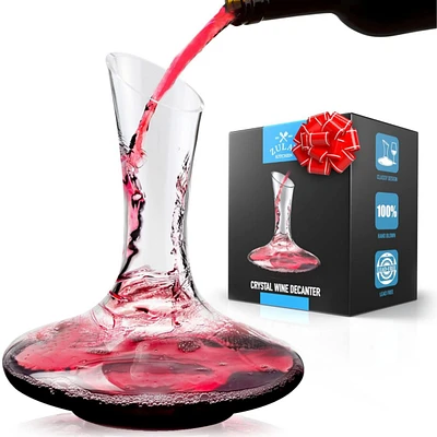 Zulay Kitchen Crystal Red Wine Decanter - 100% Hand Blown Lead-Free Glass Wine Aerator (1800ml)