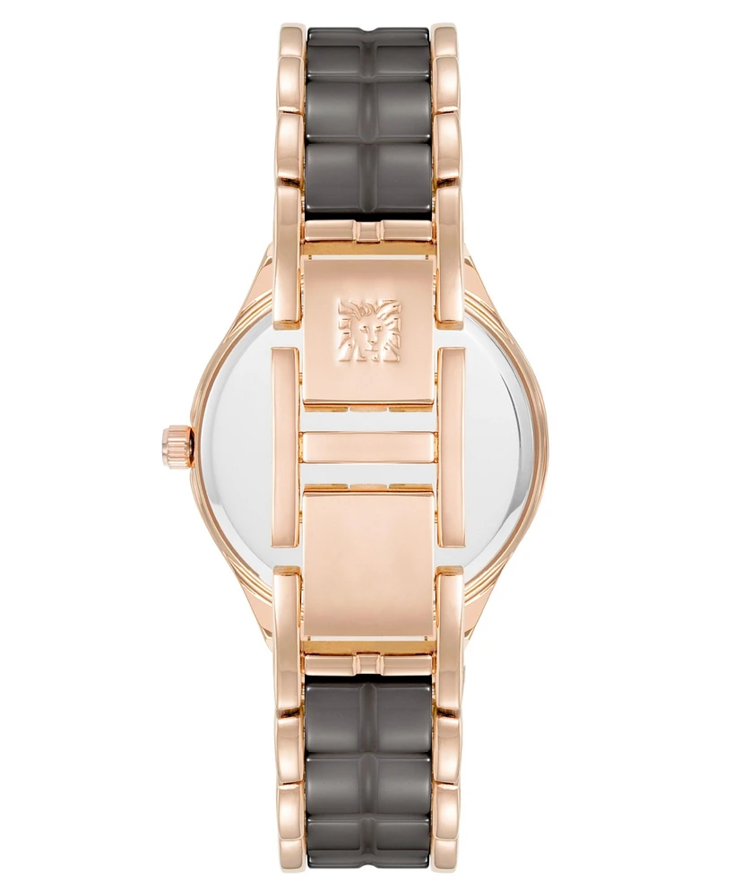 Anne Klein Women's Three-Hand Quartz Rose Gold-Tone Alloy with Taupe Ceramic Bracelet Watch, 32mm