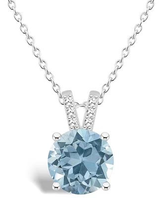 Macy's Women's Sky Blue Topaz (-/ ct.t.w.) and Diamond Accent Pendant Necklace in Sterling Silver